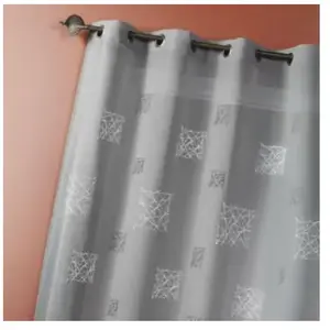 Voilage - HOME MAISON - Etamine Brodée - Gris - 140 x 240 cm pas cher