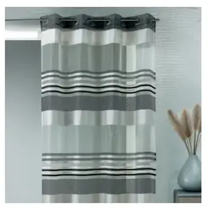 Voilage Organza rayures horizontales tissées Noir 140x240 cm pas cher