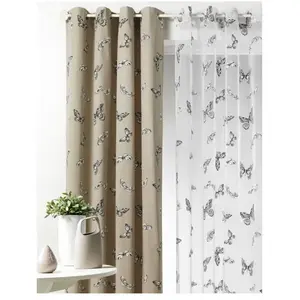 Rideau d'ameublement imprimés papillons Lin 140 x 260cm - HOME MAISON - Tamisant - Beige - Argent pas cher