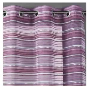 Voilage Organza tissé Rayures chenilles horizon - HOME MAISON - Bois de Rose - 140 x 240 cm - Prêt-à-poser pas cher