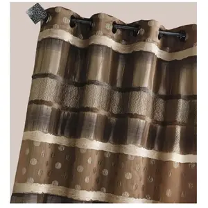 Rideau - HOME MAISON - Jacquard Pois et Rayures - Tamisant - 140 x 260cm - Taupe pas cher