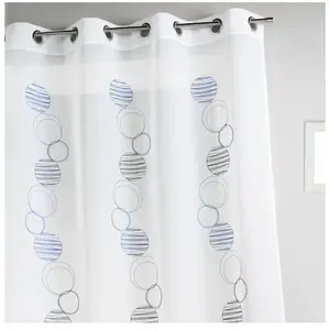 HomeMaison Voilage en étamine à imprimés Rond et Cercle, 100% Polyester, Bleu pas cher