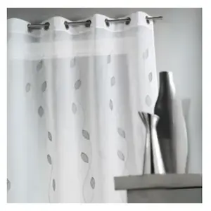Voilage en étamine brodée - HOME MAISON - Gris - 140 x 260 cm - Synthétique - Autres motifs - Intérieur pas cher