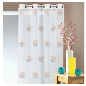 Voilage jacquard imprimé fantaisie - HOME MAISON - Orange - 140x240 cm - illets - Intérieur pas cher