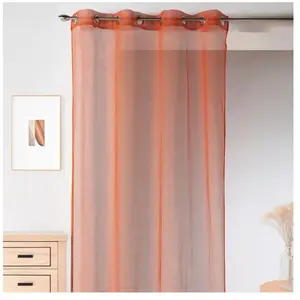 Voilage - HOME MAISON - Uni - Orange - 140 x 260 cm - Maille filet -  illets argentés pas cher