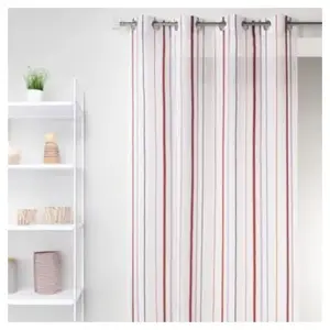 Home Maison 09371-8-AL Voilage Etamine Rayures Verticales avec Oeillets Ronds Lie de Vin/Argent 140 x 260 cmVendu parrakuten