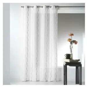 HomeMaison Home Maison 09367-8-AL Voilage Etamine Brodé avec Oeillets Ronds Blanc/Argent 140 x 260 cm pas cher