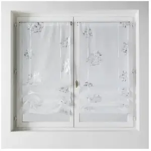 HOME MAISON Vitrage à remonter en étamine imprimée - Blanc - 045 x 160 cm - Passe-tringle - Voilage pas cher