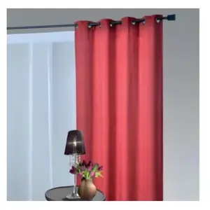 Voilage en Etamine Légère Unie à Oeillets Carrés Rouge 140x240 cm pas cher