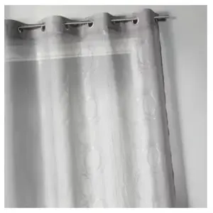 HomeMaison Home Maison 806887 Voilage Etamine Impression Argent Polyester Gris 140 x 240 cm pas cher