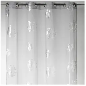 Voilage étamine imprimé métal - ANTIGUA - Gris - 140x240cm -  illets - Lavable en machine pas cher