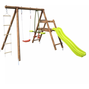 Balançoire - SOULET - Mûrier - en bois traité 3 agrès et toboggaVendu parcdiscount