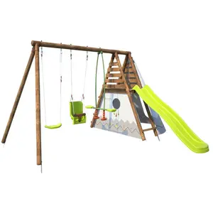 Balançoire - SOULET - Camélia - en bois traité 3 agrès et tobogganVendu parcdiscount