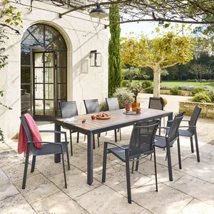 Comparateur de prix : HESPERIDE Table de jardin "Évasion" effet bois honey graphite 8 places lates en aluminium - Hespéride - Gris graphite