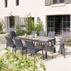 HESPERIDE Table de jardin extensible ""Évasion"" effet bois honey & graphite 8 places lates en aluminium - Hespéride - Unique