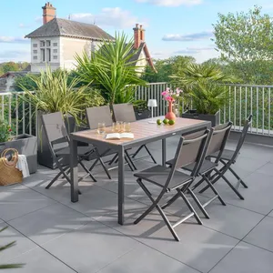 Comparateur de prix : HESPERIDE Table de jardin "Évasion" effet bois honey graphite 6 places lates en aluminium - Hespéride - Gris graphite