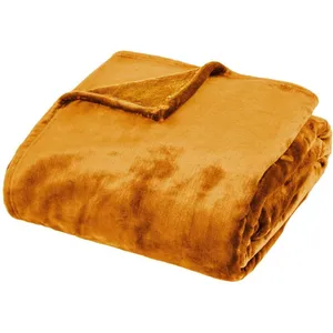Plaid flanelle Cuddly jaune moutarde 180x230cm Atmosphera Créateur D'intérieur