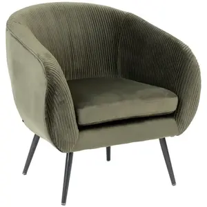 Fauteuil Solaro velours vert kaki - Atmosphera createur d'interieur pas cher