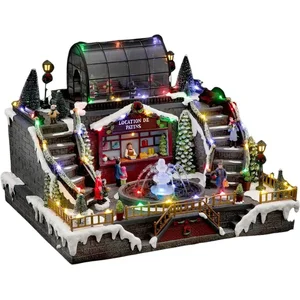 Fééric Lights and Christmas - Verlicht kerstdorp "ijsbaan met fontein" met animatie pas cher