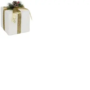 Objet Déco de Noël "Cadeau" 20cm Blanc & Doré pas cher