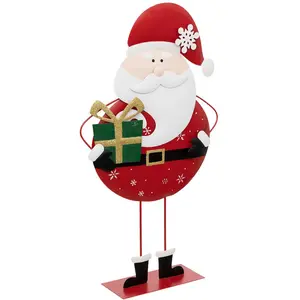 Grand Père Noël en métal avec paquet cadeau  H 65 cm - Feeric Christmas pas cher