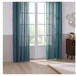 Rideau Linah - lin - bleu canard - 130x260 cm - Bleu canard - Atmosphera createur dinterieur