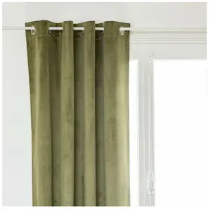 HOMEMAISON Atmosphera - Rideau à oeillets Occultant Velours Vert Kaki 140 x 260 cm pas cher