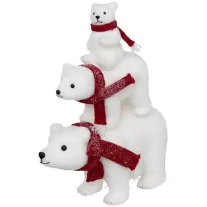 Déco de Noël Pyramide 3 Ours Blanc pailleté avec écharpe Rouge L 36 x H 43 cm - Feeric Christmas pas cher