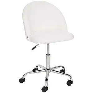 Atmosphera - Chaise de bureau tissu Blanc à bouclettes et pieds en mét... pas cher