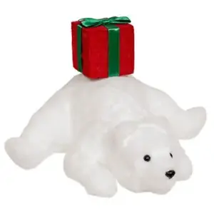 Fééric Lights and Christmas Beeldje IJsbeer met cadeautje - 33x23x38cm - Wit
