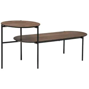 Table basse 2 niveaux Kemi en placage noyer & métal 118x43cm - Atmosphera créateur d'intérieur pas cher