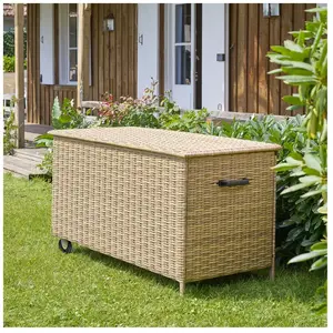 HESPERIDE Coffre de rangement extérieur à roulettes Bayana savana 159x76x82,5cm en acier traité époxyVendu parcdiscount