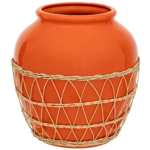 Atmosphera - Vase Yuca céramique et rotin H33,5cm - pas cher