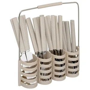 Ménagère 24 Pièces Avec Rack "Géo" 24cm Beige pas cher