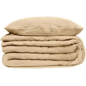 Parure de lit 3 pièces "Flora" gaze de coton lin 260x240cm - Atmosphera createur d'interieur - Beige pas cher