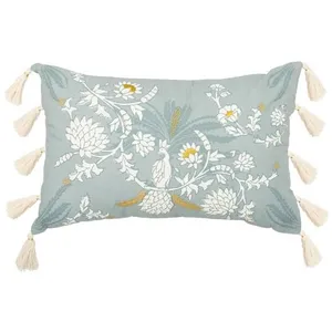 Coussin brodé "Wild" vert céladon 58x38cm - Atmosphera createur d'inte...