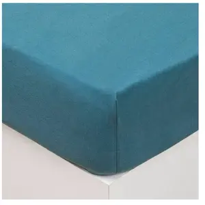 AC-DECO Drap housse en coton lavé bleu canard - Atmosphera - 140x190cm - Hauteur bonnet 27cm pas cher