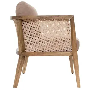 Fauteuil en Bois de Peuplier et Cannage - ATMOSPHERA - Taupe - Contemp... pas cher