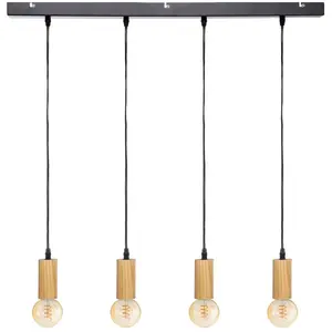 Suspension en Bois Ays Naturel L 80 - ATMOSPHERA - Noir - 1 ampoule pas cher