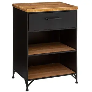 Table de Chevet - ATMOSPHERA - 1 Tiroir - 2 étagères - Métal noir - Bois - H 18 cm pas cher