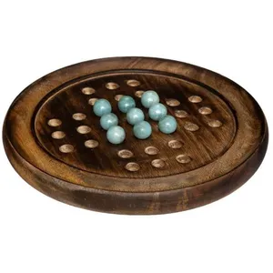 Atmosphera - Objet décoratif Jeu de solitaire avec Support en Bois de Manguier et Billes en Verre Marron pas cher