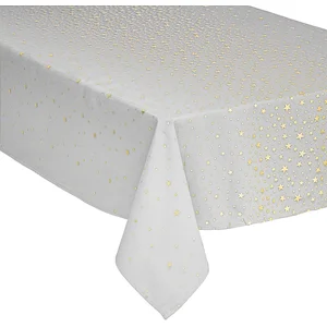 DELUXE tafelkleed kerst katoen - wit met gouden sterren - 140 x 240 cm - Katoen - KersttafelkleedVendu parbol