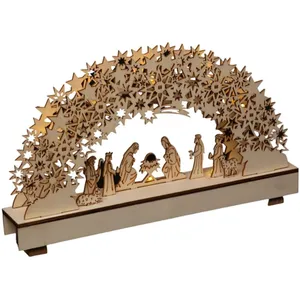 Atmosphera Décoration de Noël lumineuse santon en bois Xmas - Beige pas cher