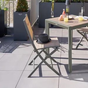 HESPERIDE Lot de 4 chaises de jardin pliantes "Essentia" lin & vert laurier aluminium et texaline - Hespéride - Unique pas cher