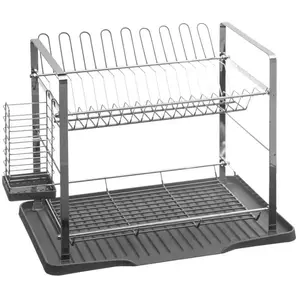 AC-DÉCO 5five - égouttoir métal 2 niveaux avec plateau gris pas cher