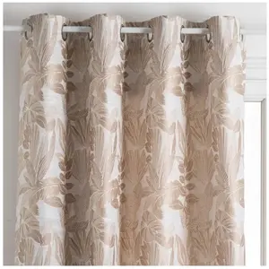 Rideau Bejuco motifs jacquard beige 140x260cm - Atmosphera créateur d'intérieur pas cher