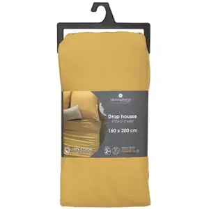 Drap housse 2 Personnes en Coton Ocre - ATMOSPHERA - 160 x 200 cm - Jaune ocre pas cher