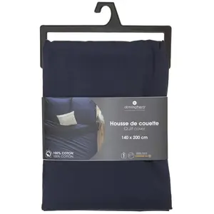 Housse de couette Carina coton bleu encre 140x200cm Atmosphera Créateur D'intérieur pas cher