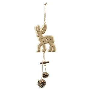 JJA - Hangdecoratie gouden rendier van hout en dennenappels 35 cm pas cher