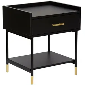 Atmosphera - Table de Chevet 1 tiroir en Bois noir et Métal H 53 cm Noir pas cher